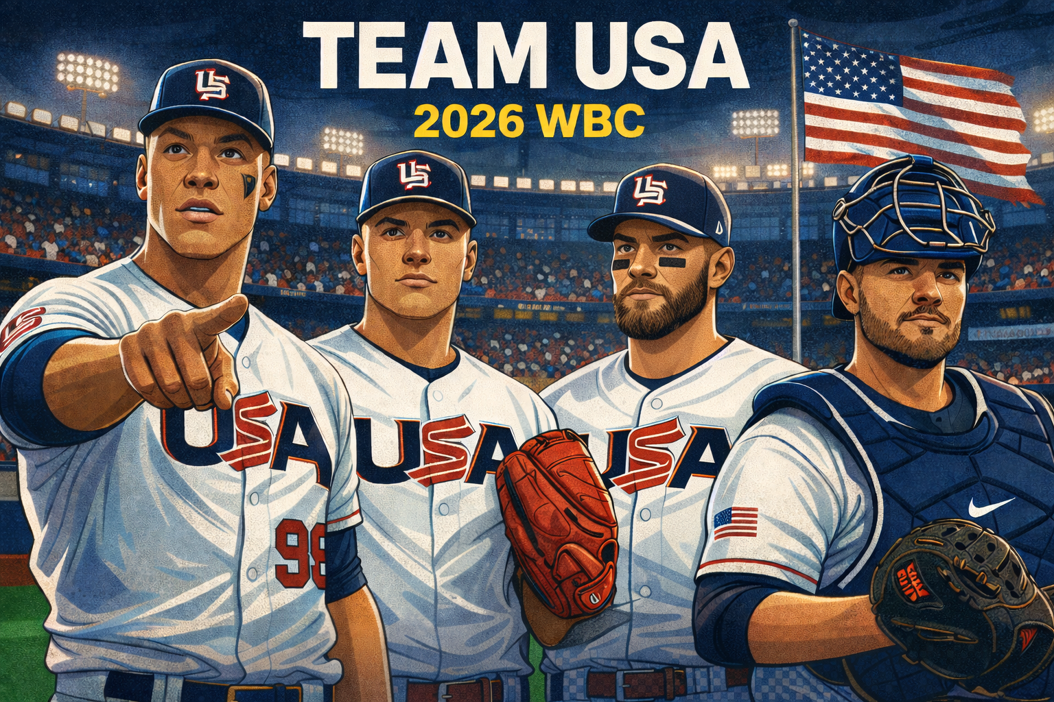 aaron judge, bryce harper, tarik skubal and cal raleigh in Team USA baseball uniforms